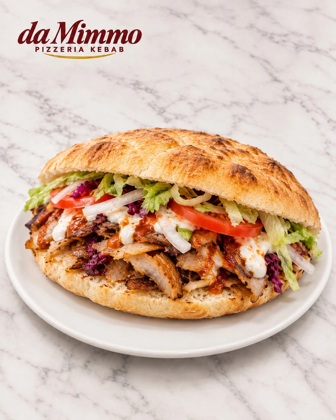 Kebab-Sandwich auf weißem Marmor