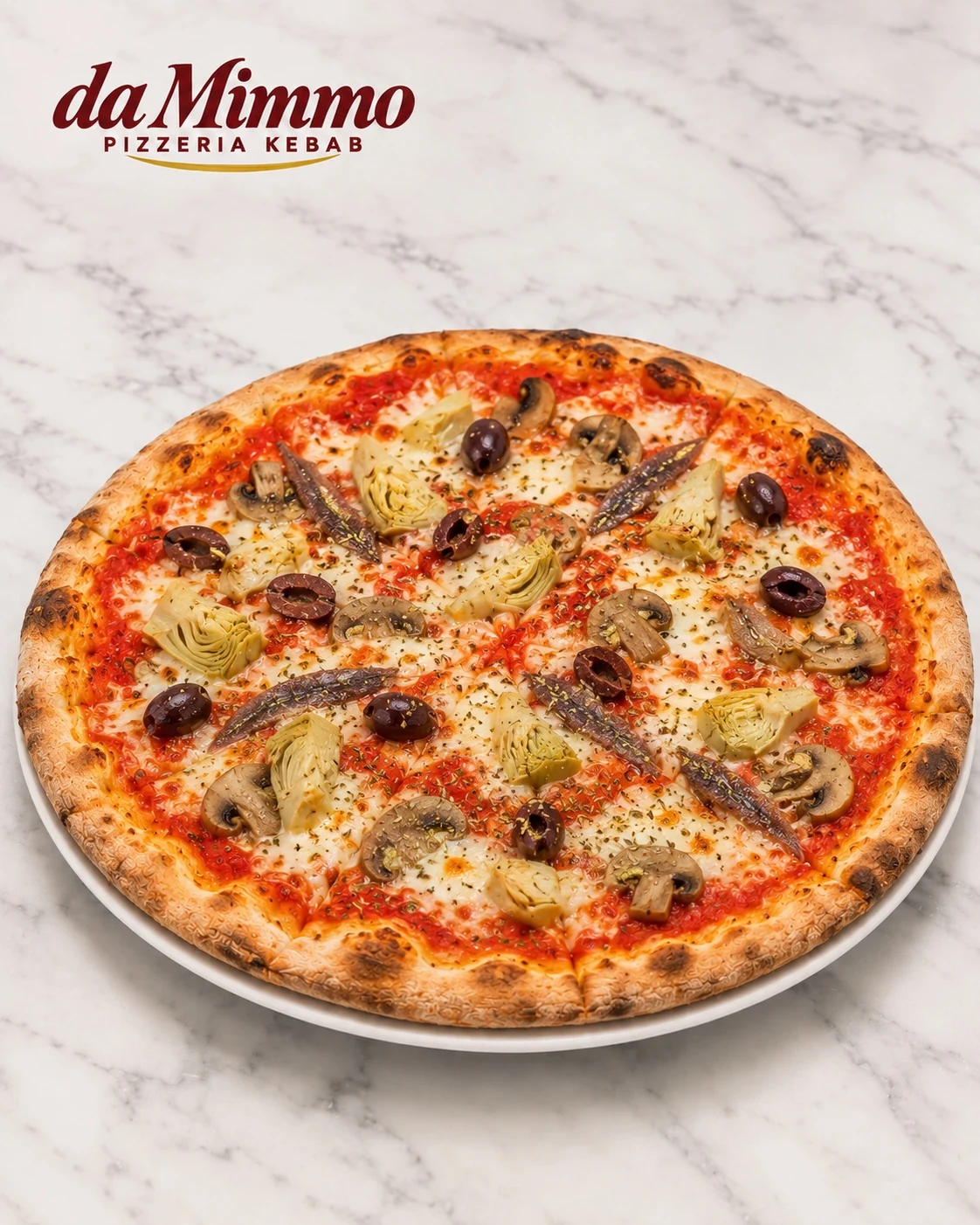 Capricciosa sur marbre blanc